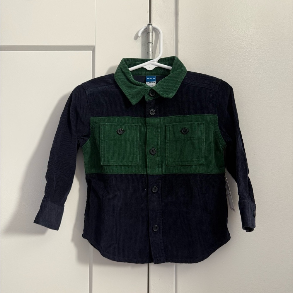 FLASH SALE! Old Navy Green and Navy Button Corduroy Down Shirt Casual Cotton